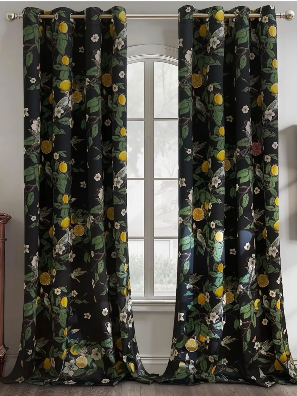 Black Citrus Floral Grommet Curtain Panel - Brand